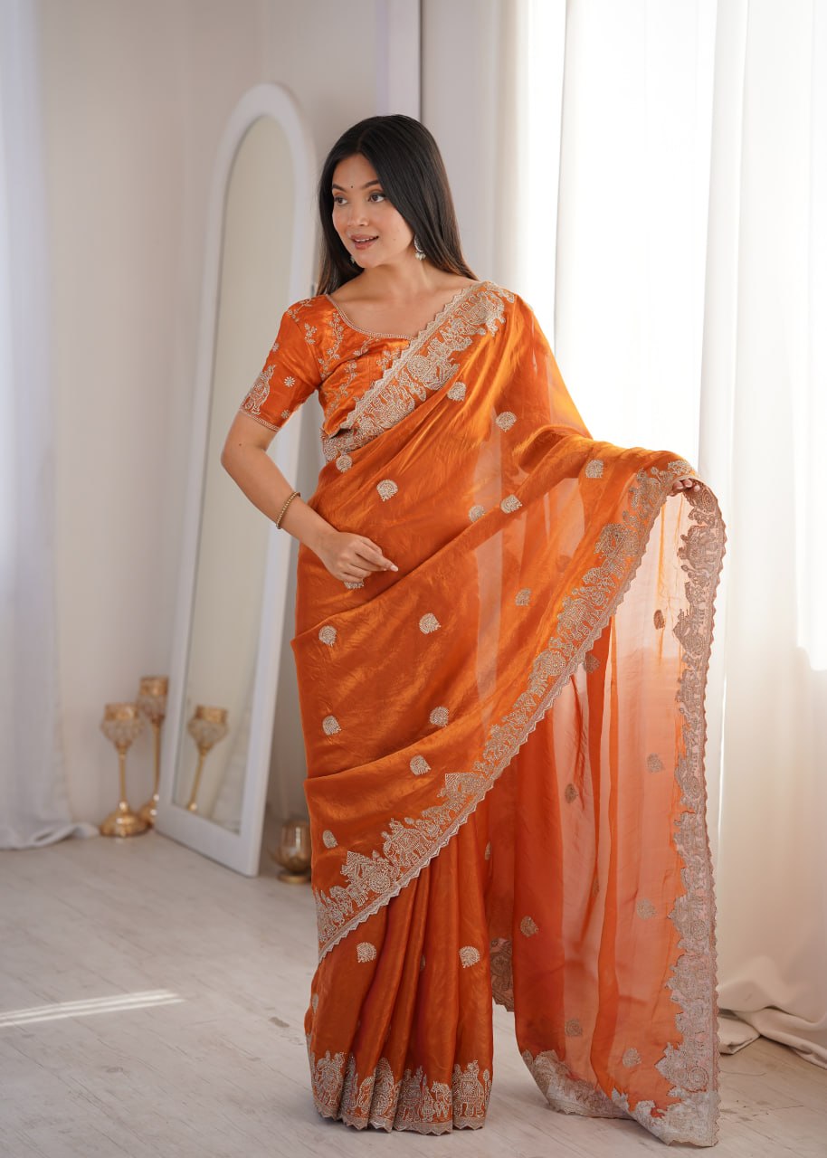 Fendy Crush Zari Embroidered Saree