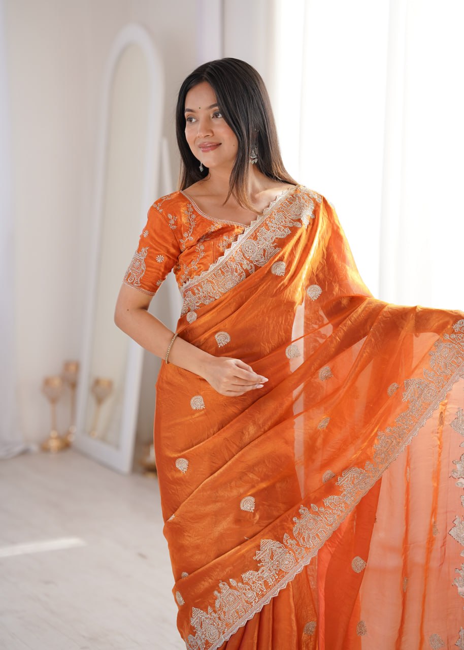 Fendy Crush Zari Embroidered Saree
