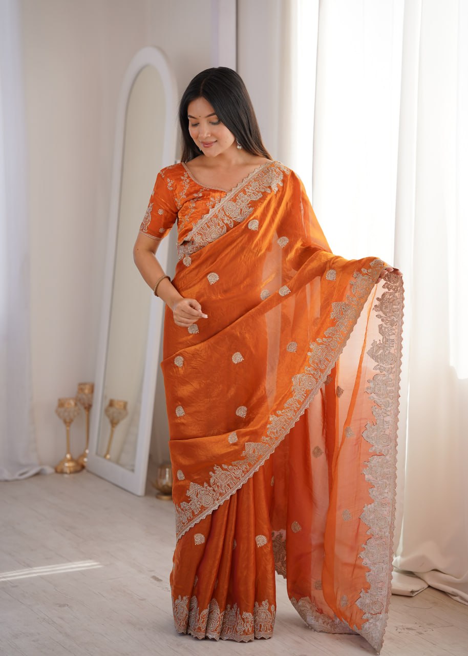 Fendy Crush Zari Embroidered Saree