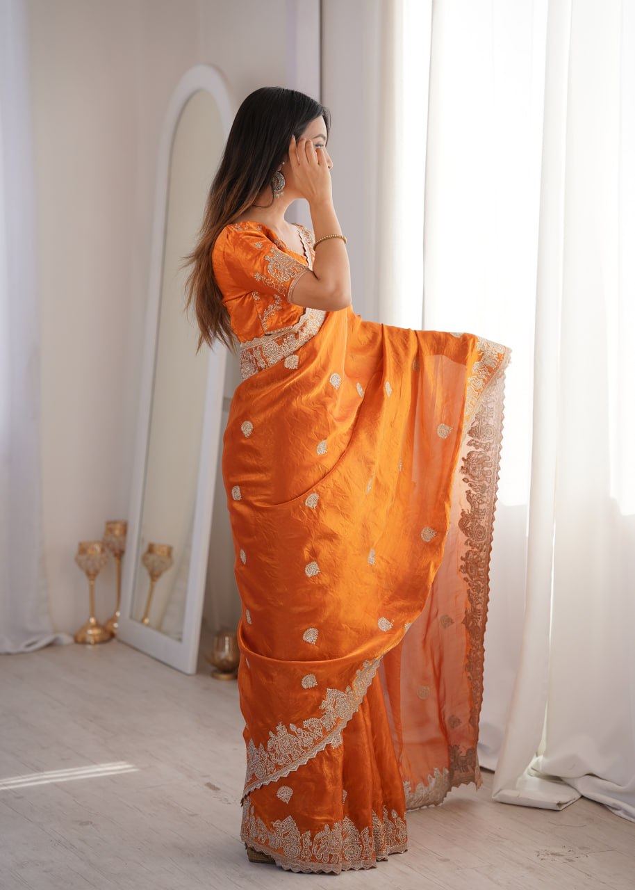 Fendy Crush Zari Embroidered Saree