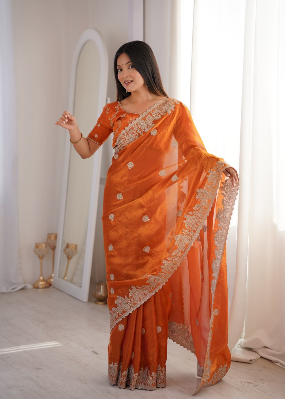Fendy Crush Zari Embroidered Saree
