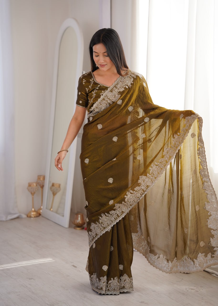 Fendy Crush Zari Embroidered Saree
