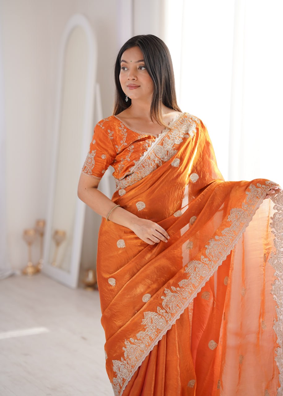 Fendy Crush Zari Embroidered Saree