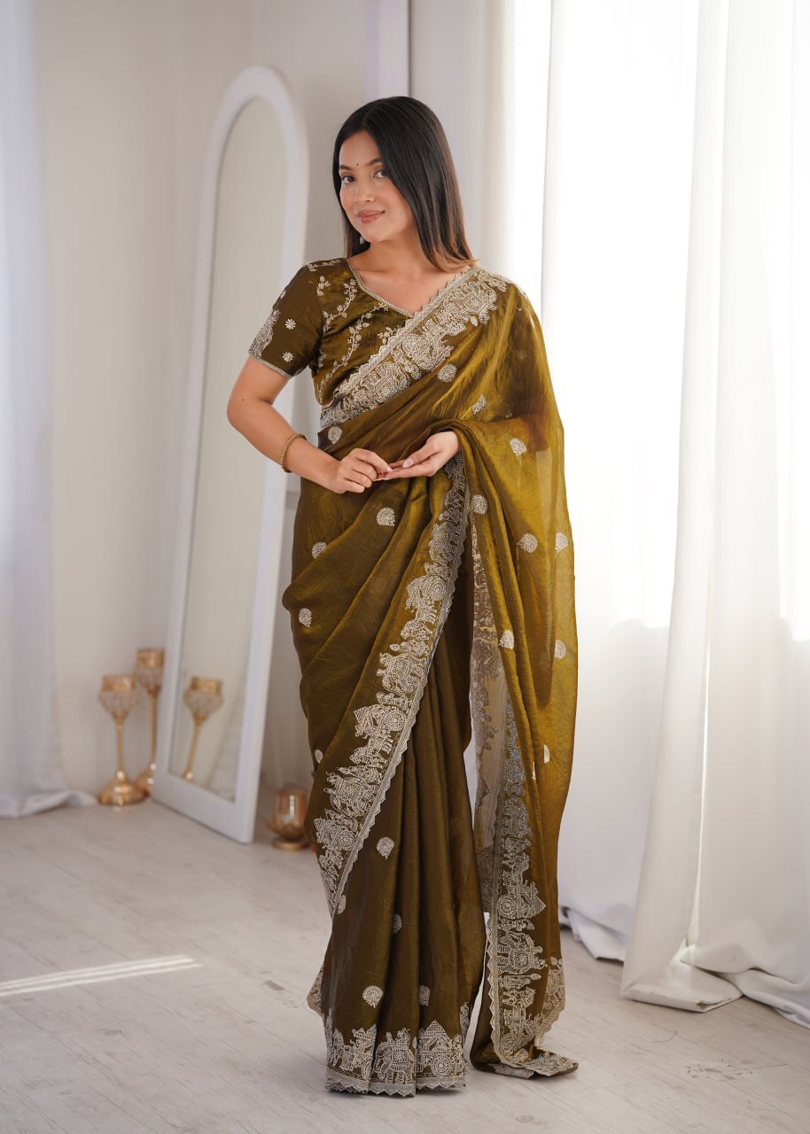 Fendy Crush Zari Embroidered Saree