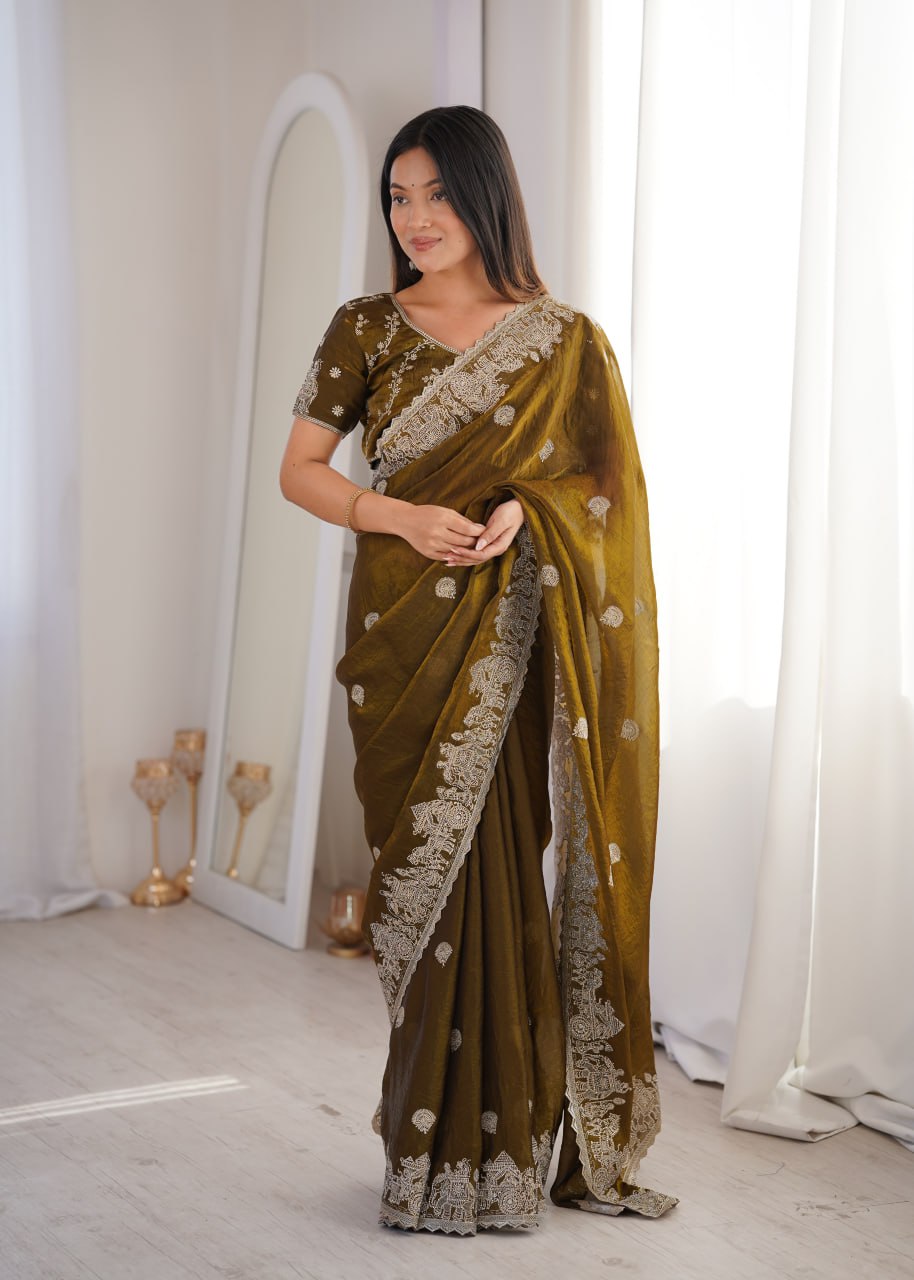 Fendy Crush Zari Embroidered Saree