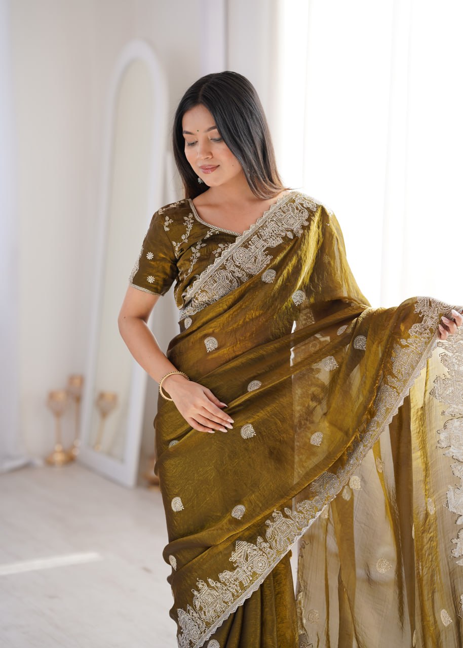 Fendy Crush Zari Embroidered Saree