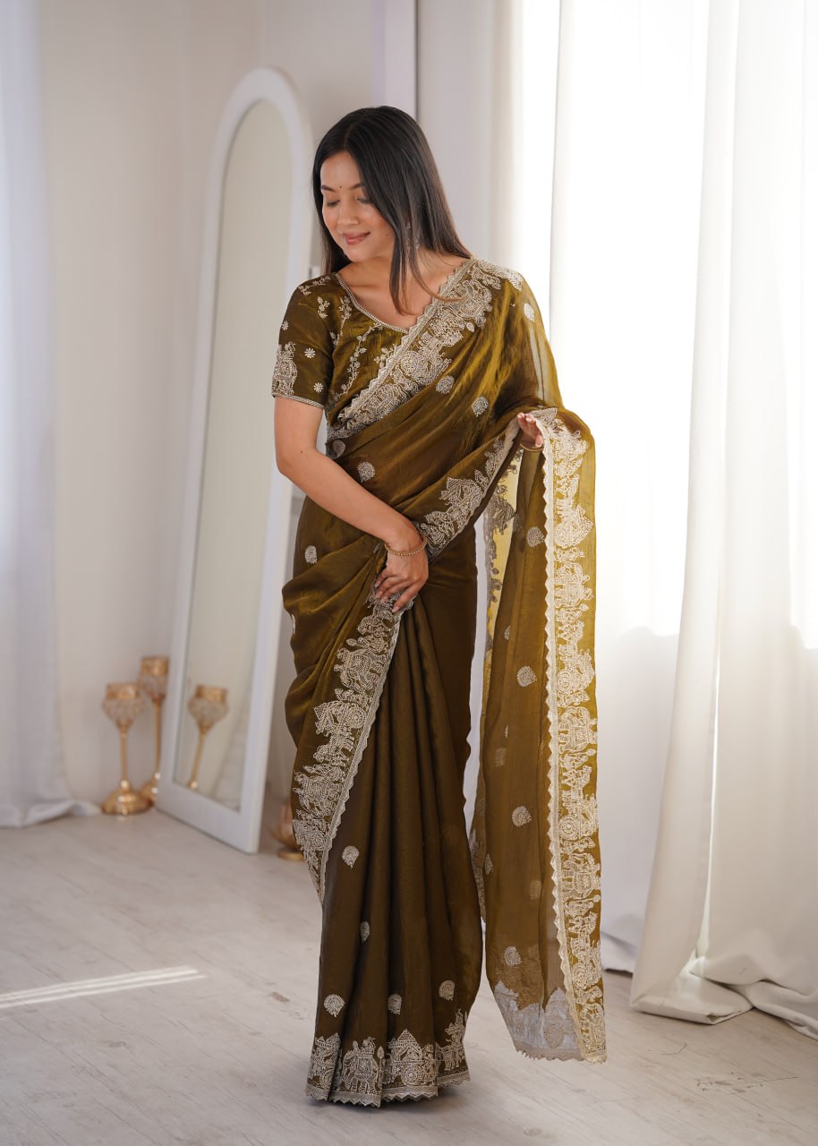 Fendy Crush Zari Embroidered Saree