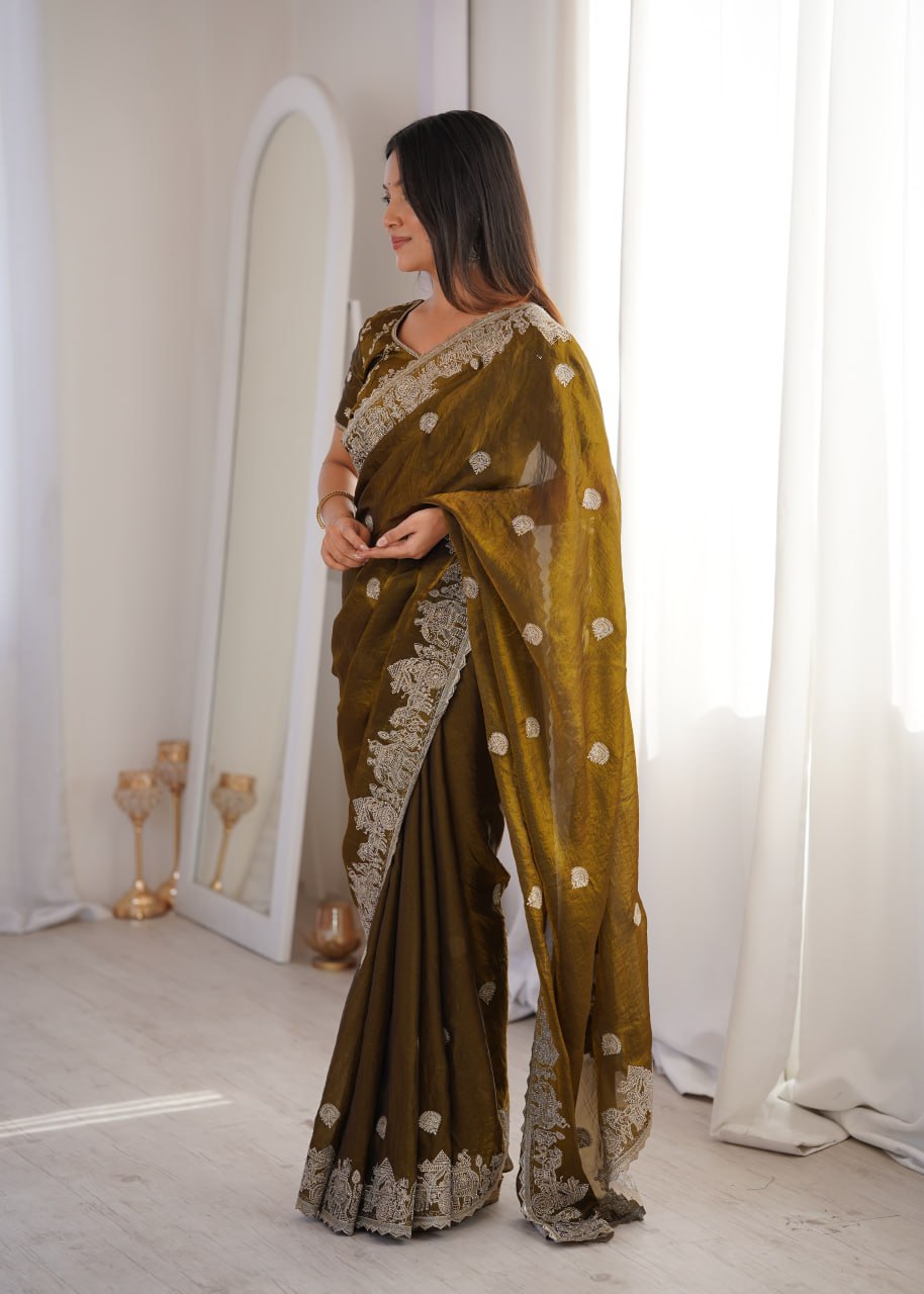 Fendy Crush Zari Embroidered Saree