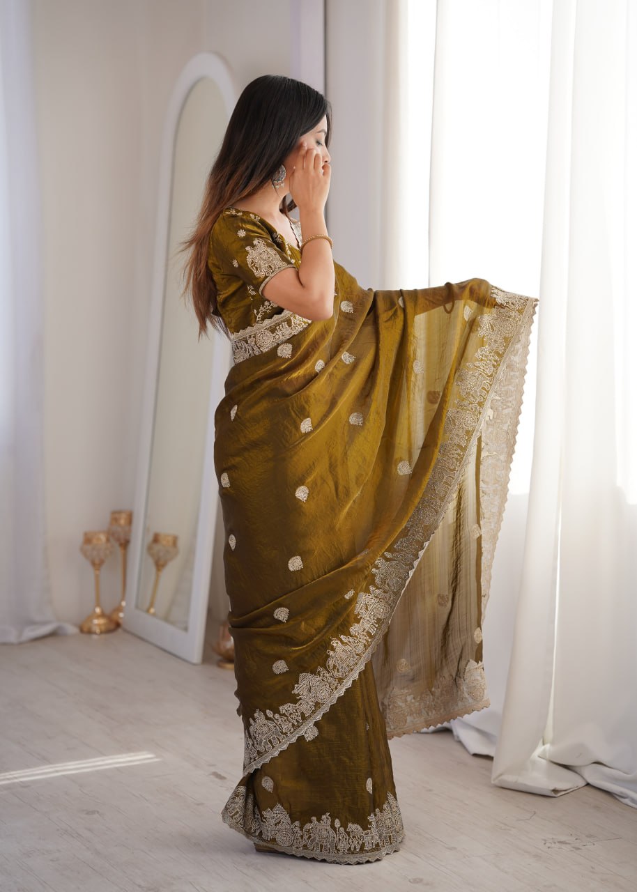 Fendy Crush Zari Embroidered Saree