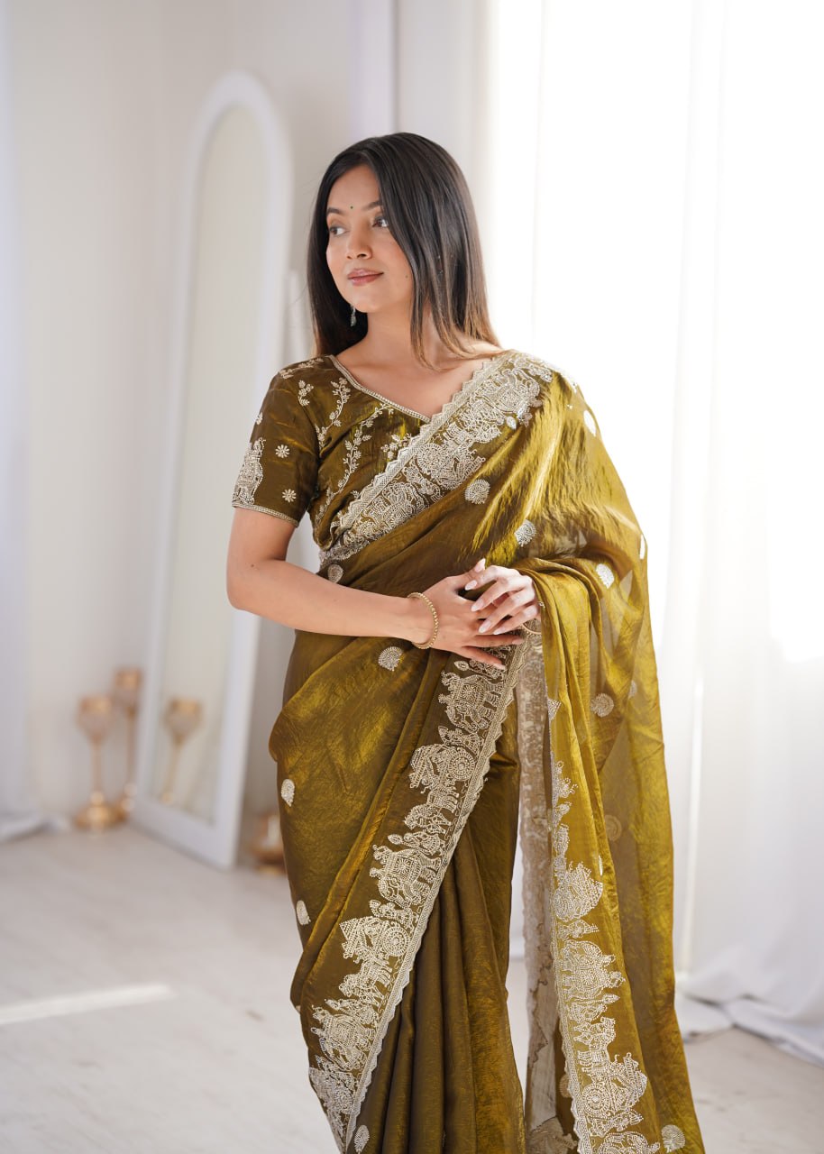 Fendy Crush Zari Embroidered Saree