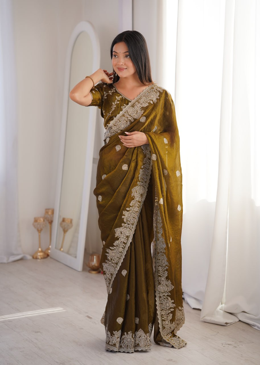 Fendy Crush Zari Embroidered Saree