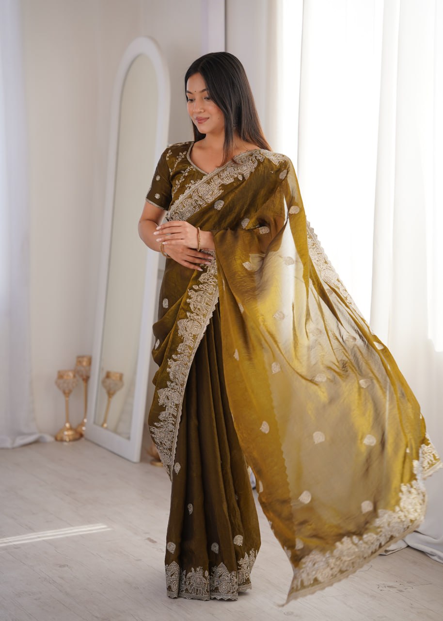 Fendy Crush Zari Embroidered Saree