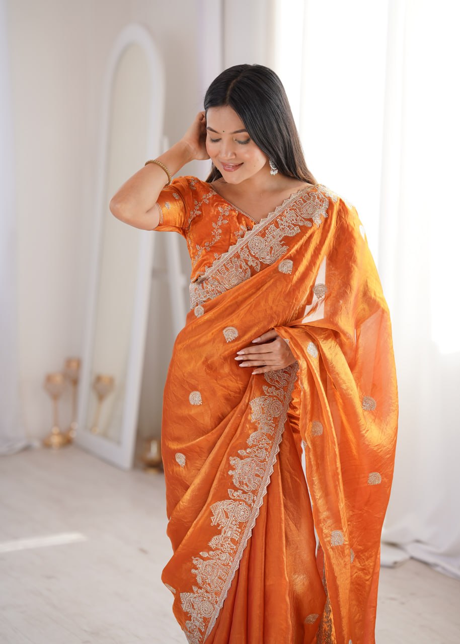 Fendy Crush Zari Embroidered Saree