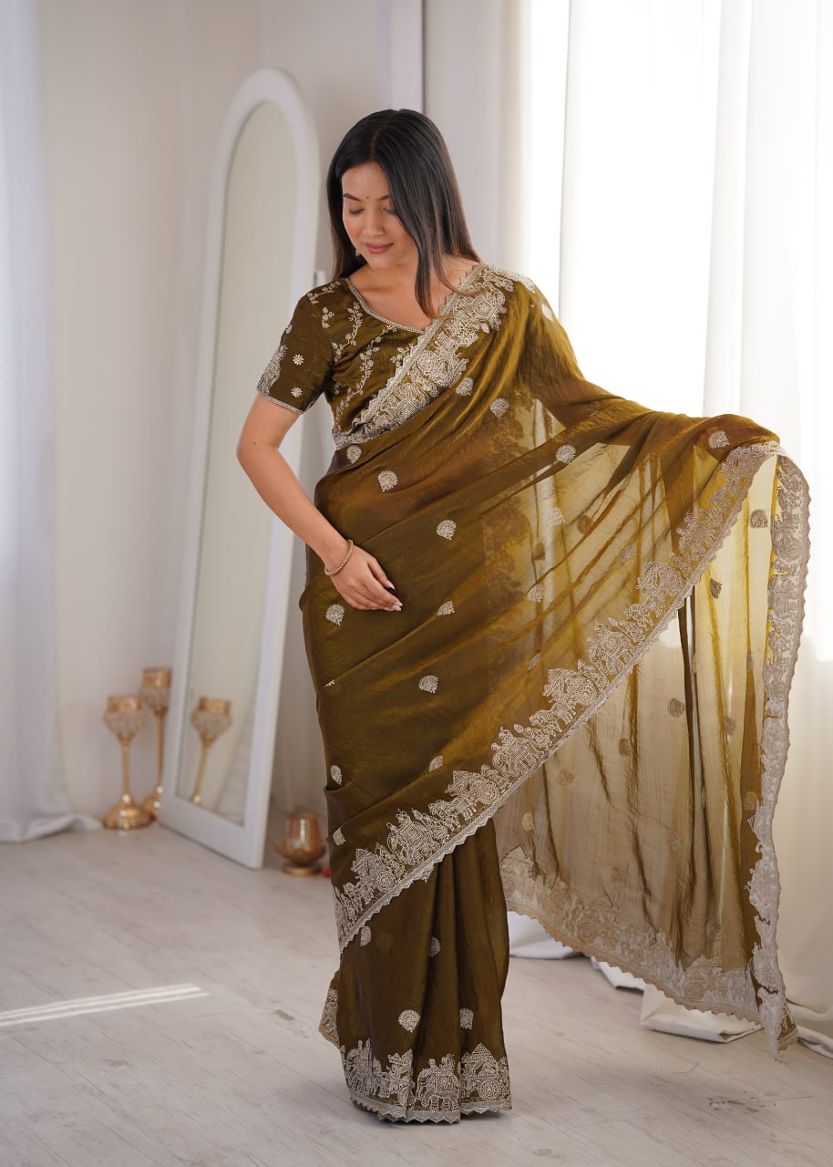 Fendy Crush Zari Embroidered Saree