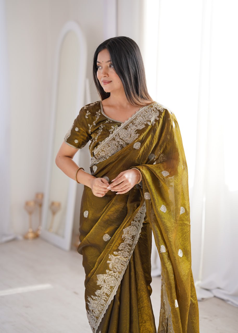 Fendy Crush Zari Embroidered Saree