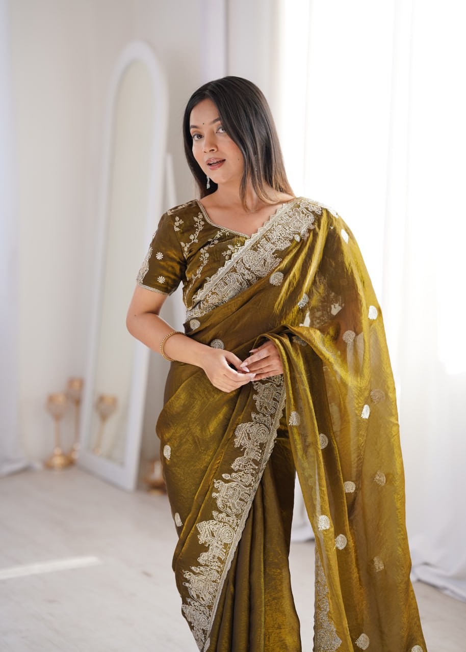Fendy Crush Zari Embroidered Saree