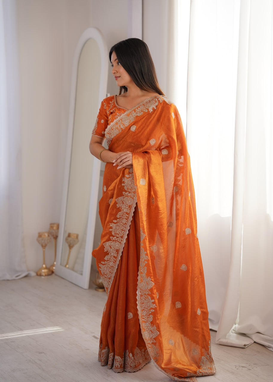 Fendy Crush Zari Embroidered Saree