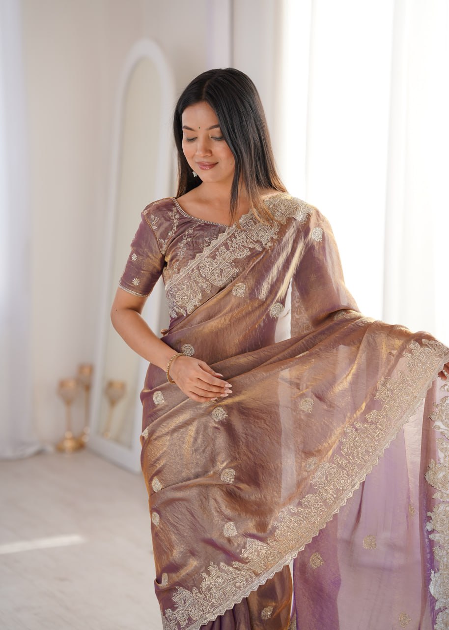 Fendy Crush Zari Embroidered Saree