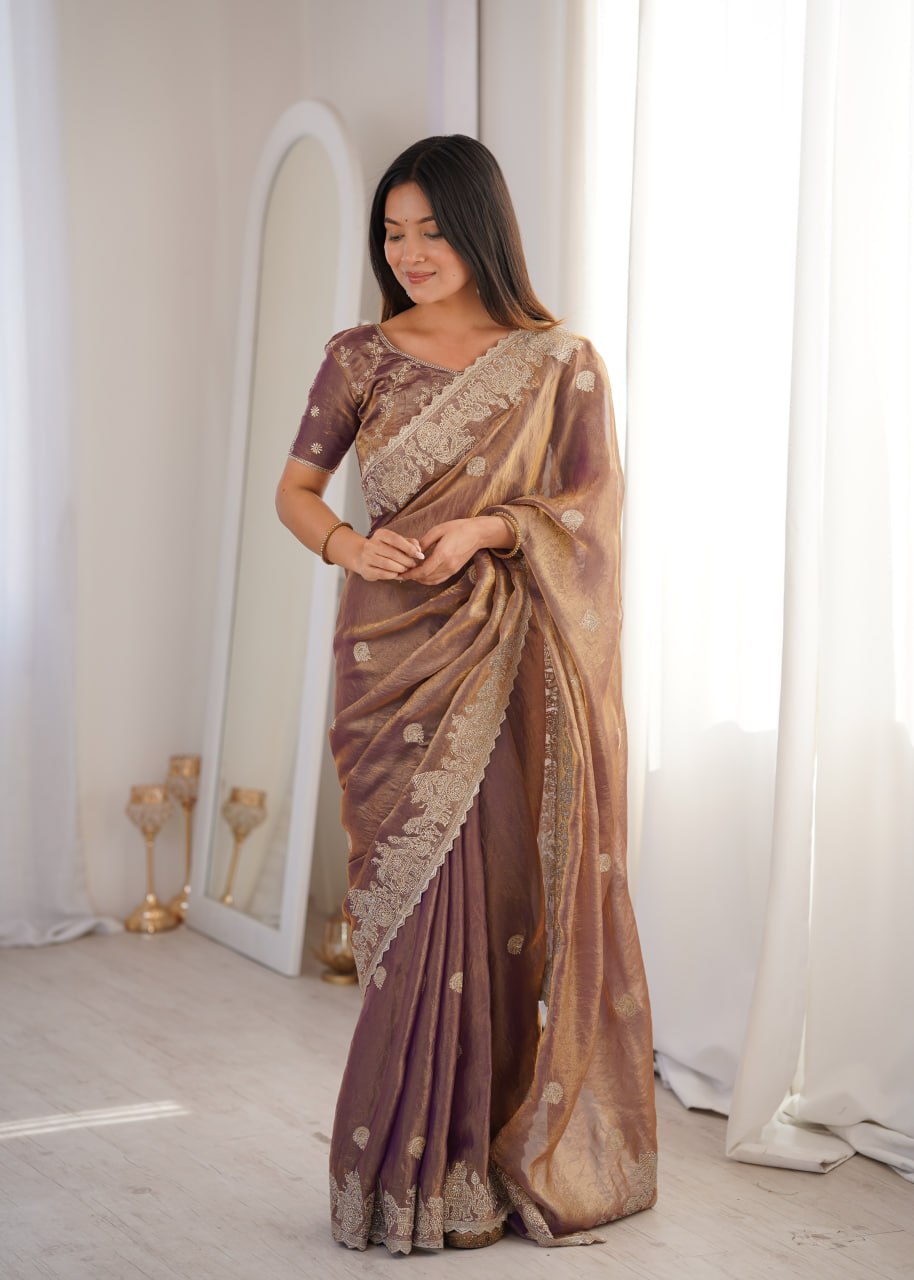 Fendy Crush Zari Embroidered Saree
