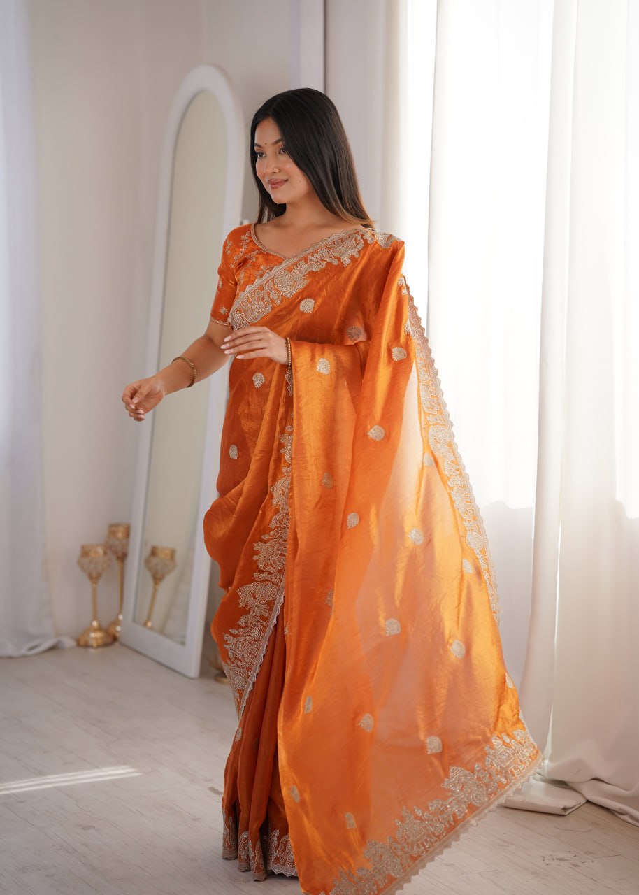 Fendy Crush Zari Embroidered Saree