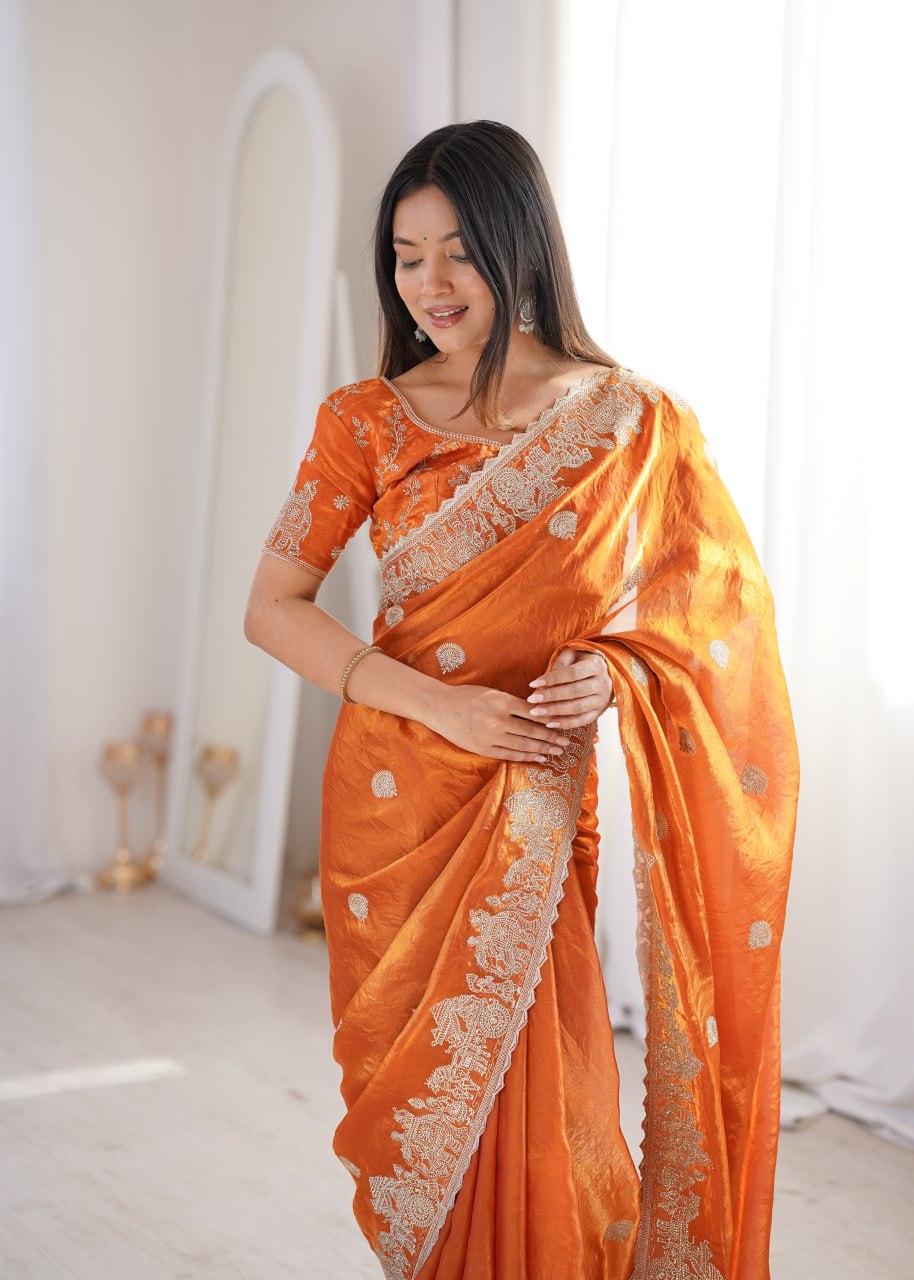 Fendy Crush Zari Embroidered Saree