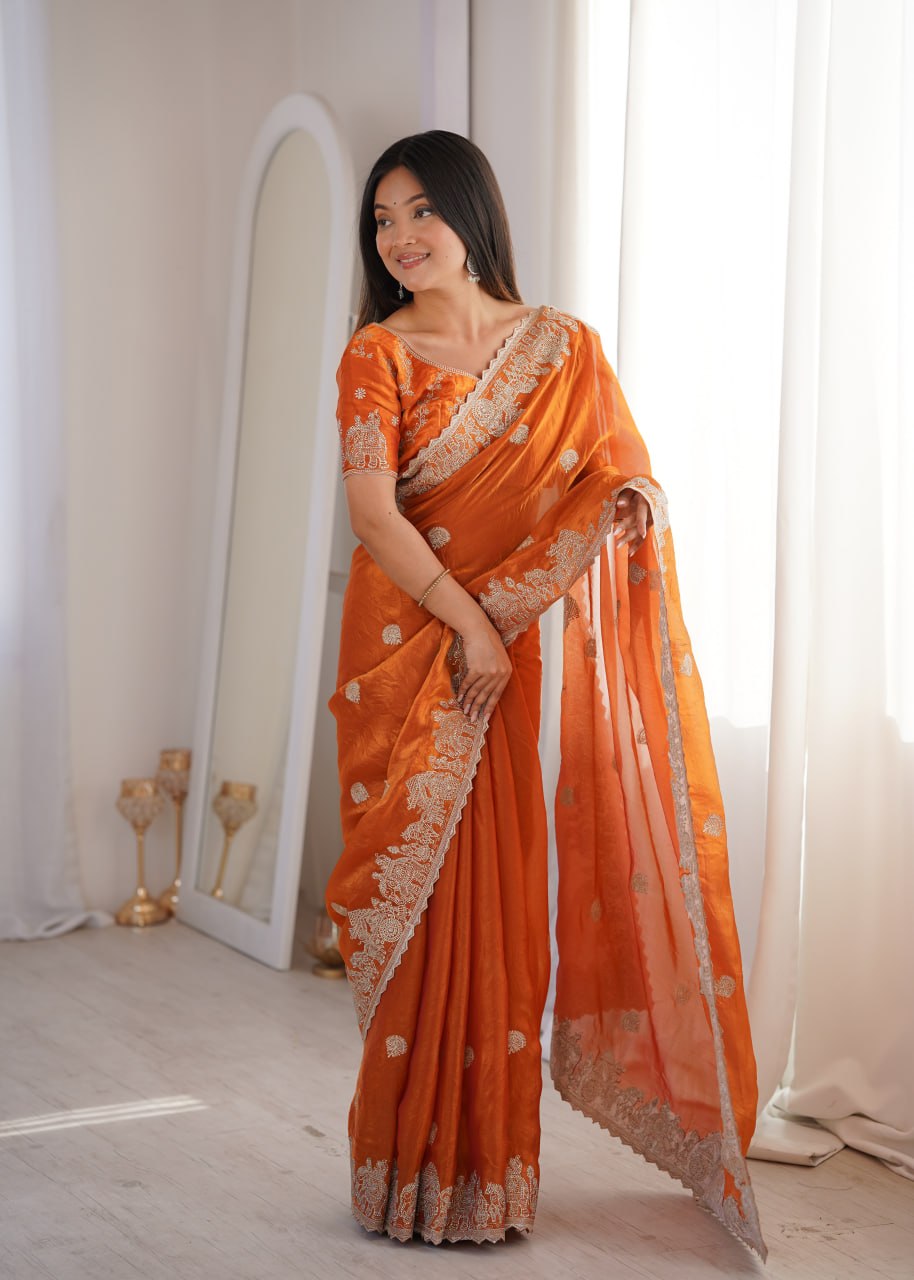 Fendy Crush Zari Embroidered Saree