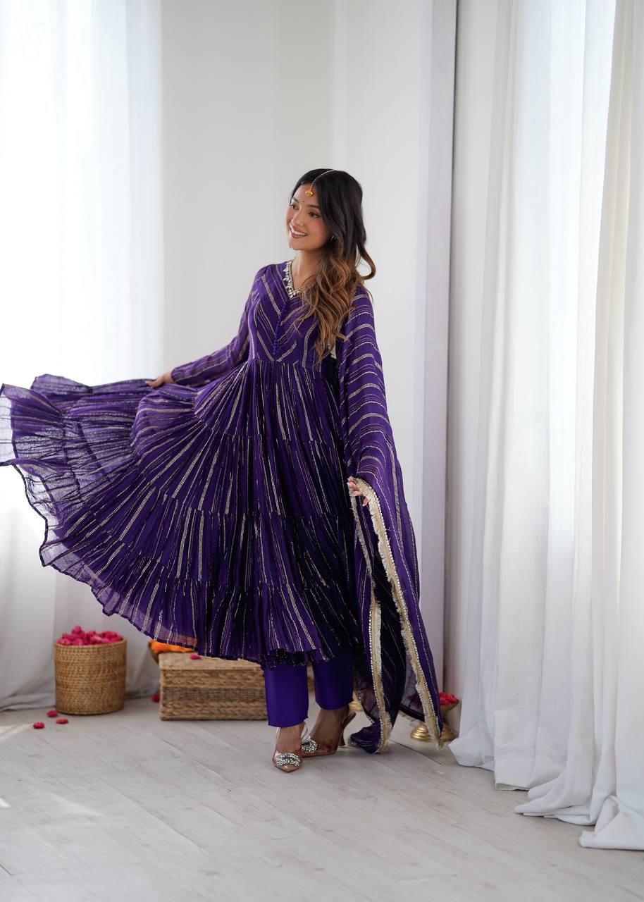 Orange Mal Chanderi Ruffle Gown with Mirror Work
