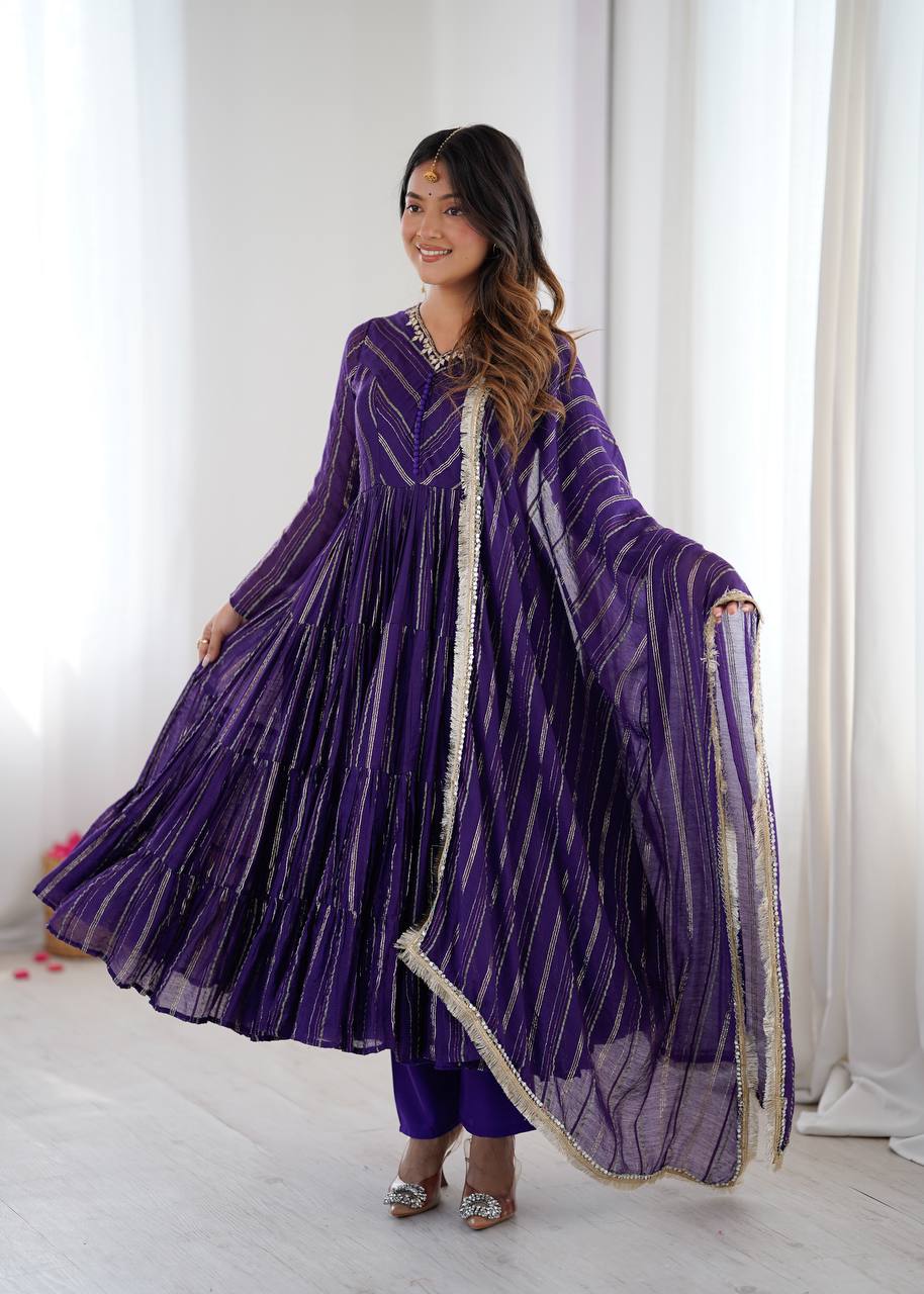 Orange Mal Chanderi Ruffle Gown with Mirror Work