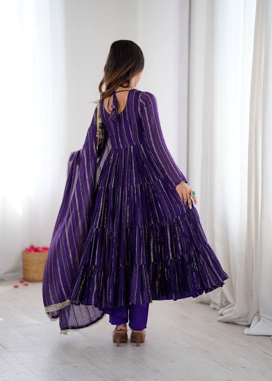 Orange Mal Chanderi Ruffle Gown with Mirror Work
