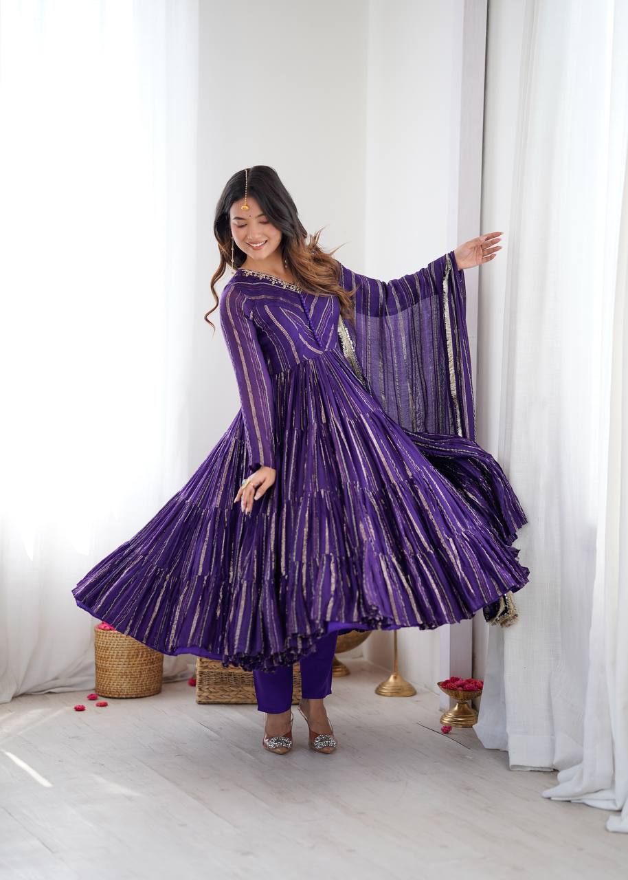 Orange Mal Chanderi Ruffle Gown with Mirror Work