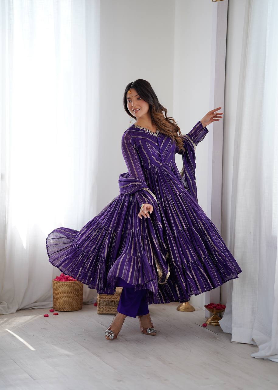 Orange Mal Chanderi Ruffle Gown with Mirror Work