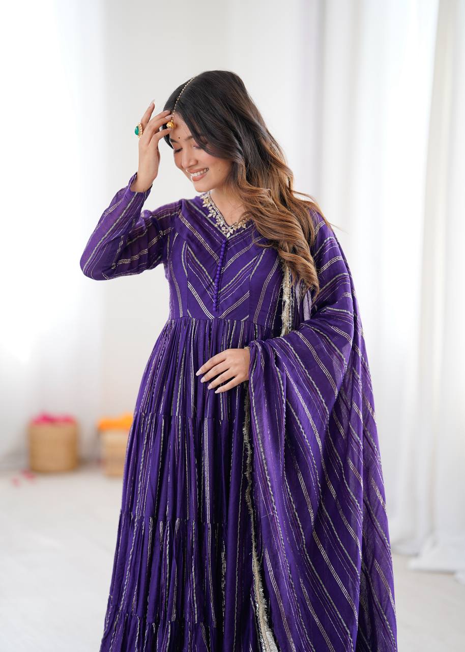 Orange Mal Chanderi Ruffle Gown with Mirror Work