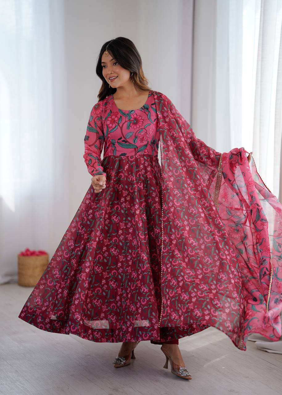 Organza Ajrak Print Anarkali Suit