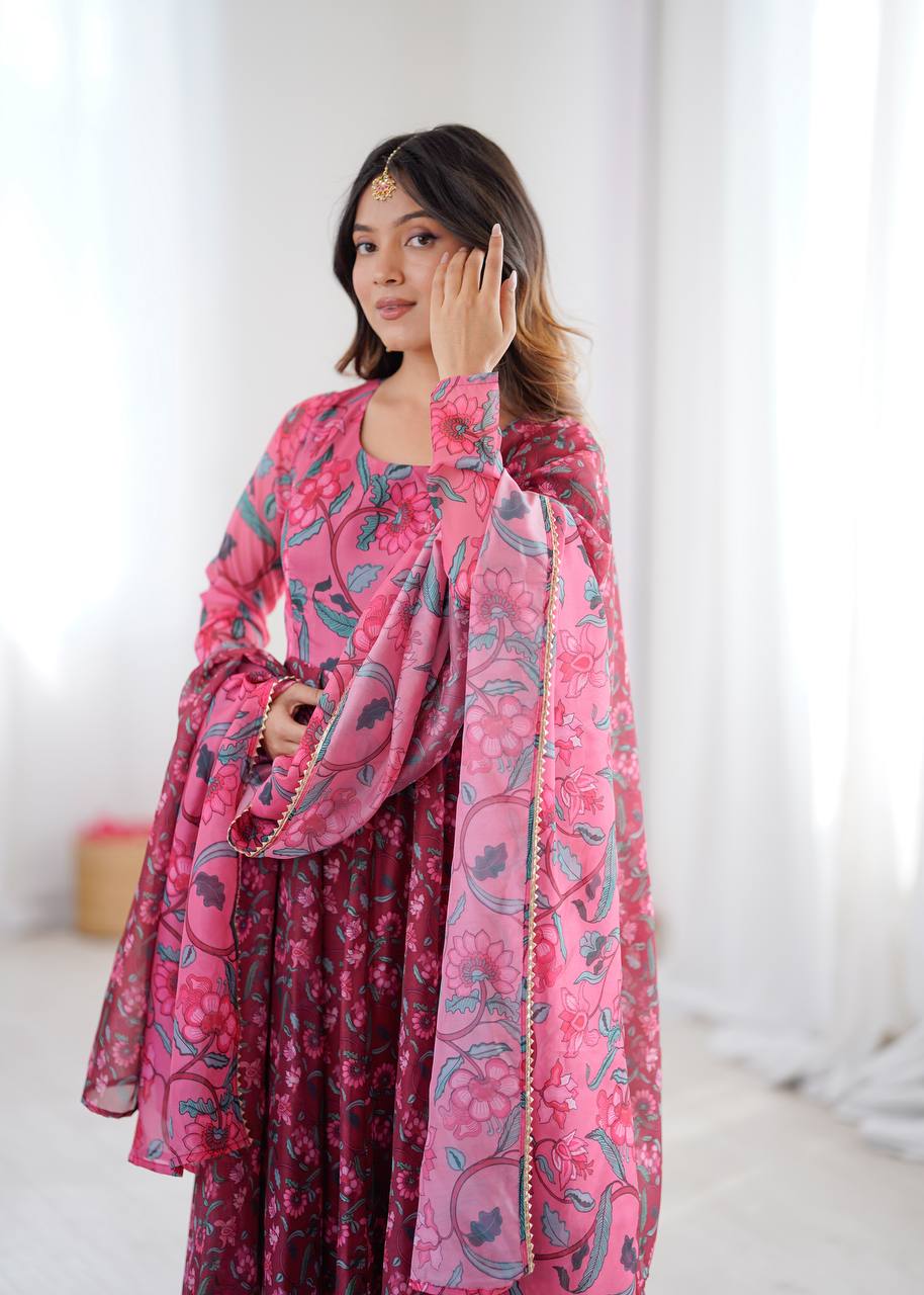 Organza Ajrak Print Anarkali Suit