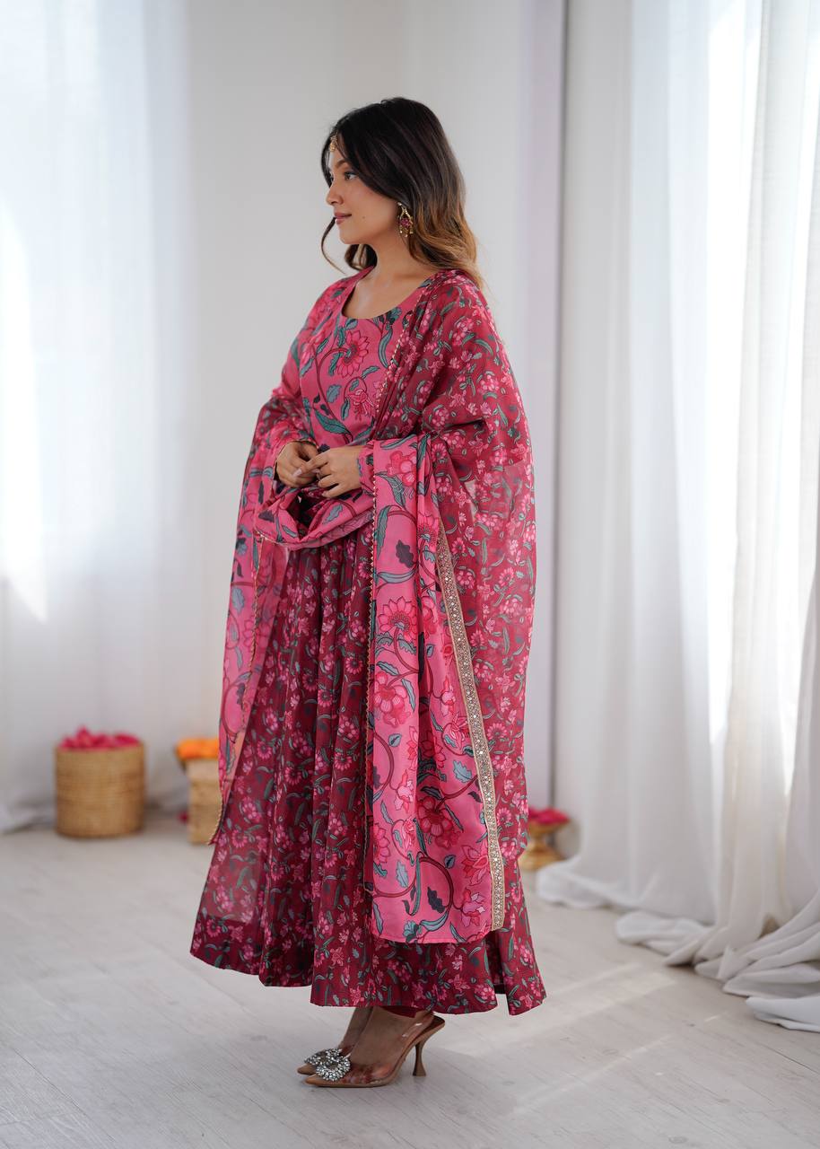 Organza Ajrak Print Anarkali Suit