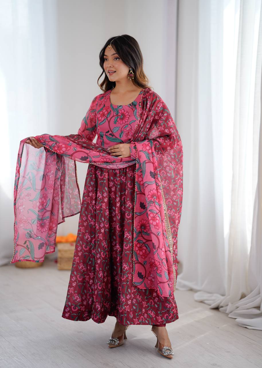 Organza Ajrak Print Anarkali Suit