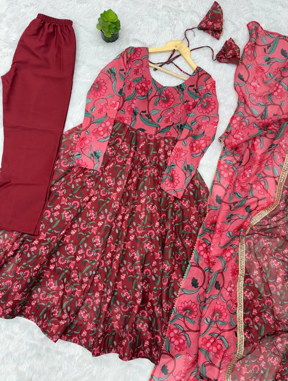 Organza Ajrak Print Anarkali Suit