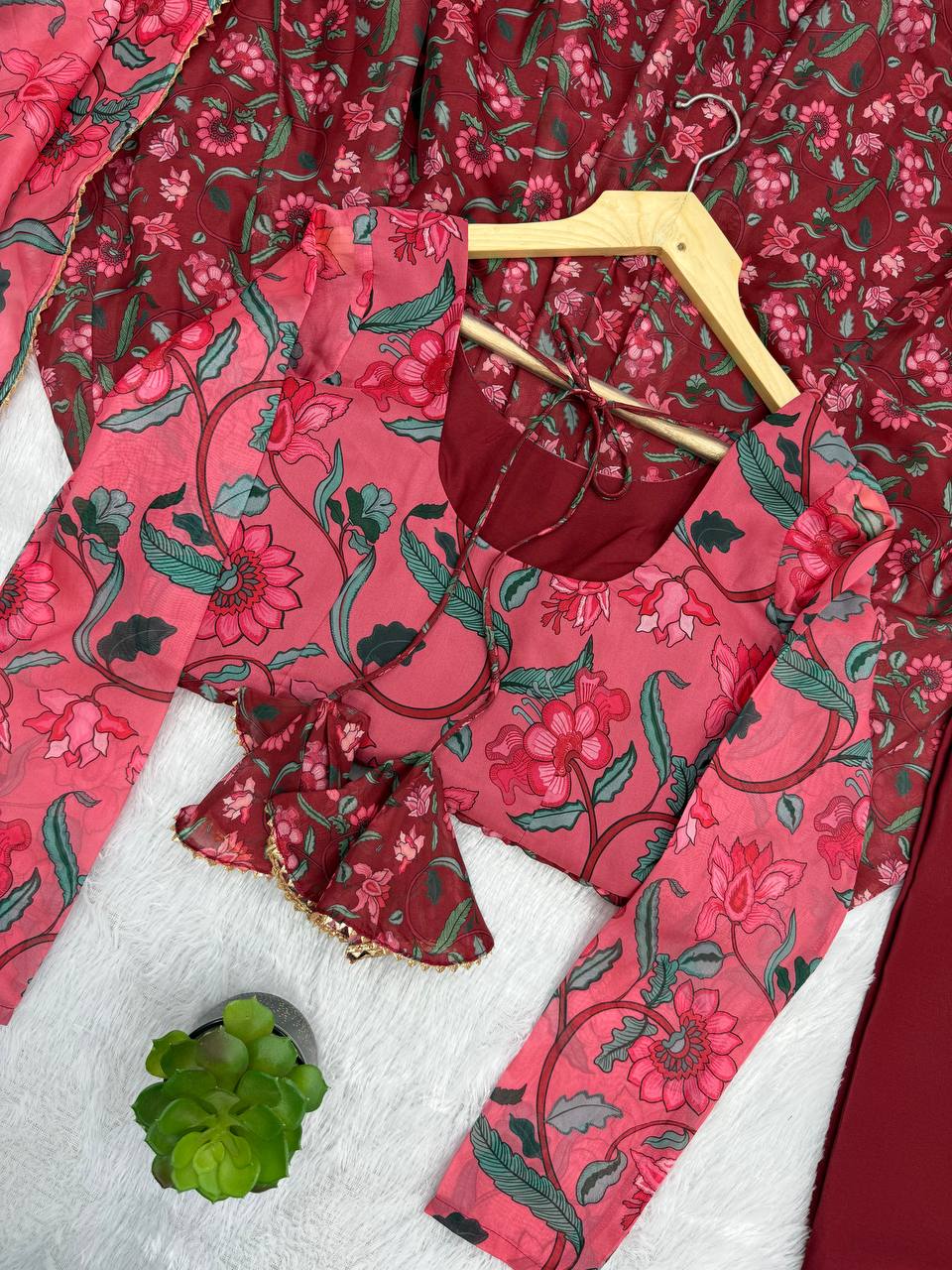 Organza Ajrak Print Anarkali Suit