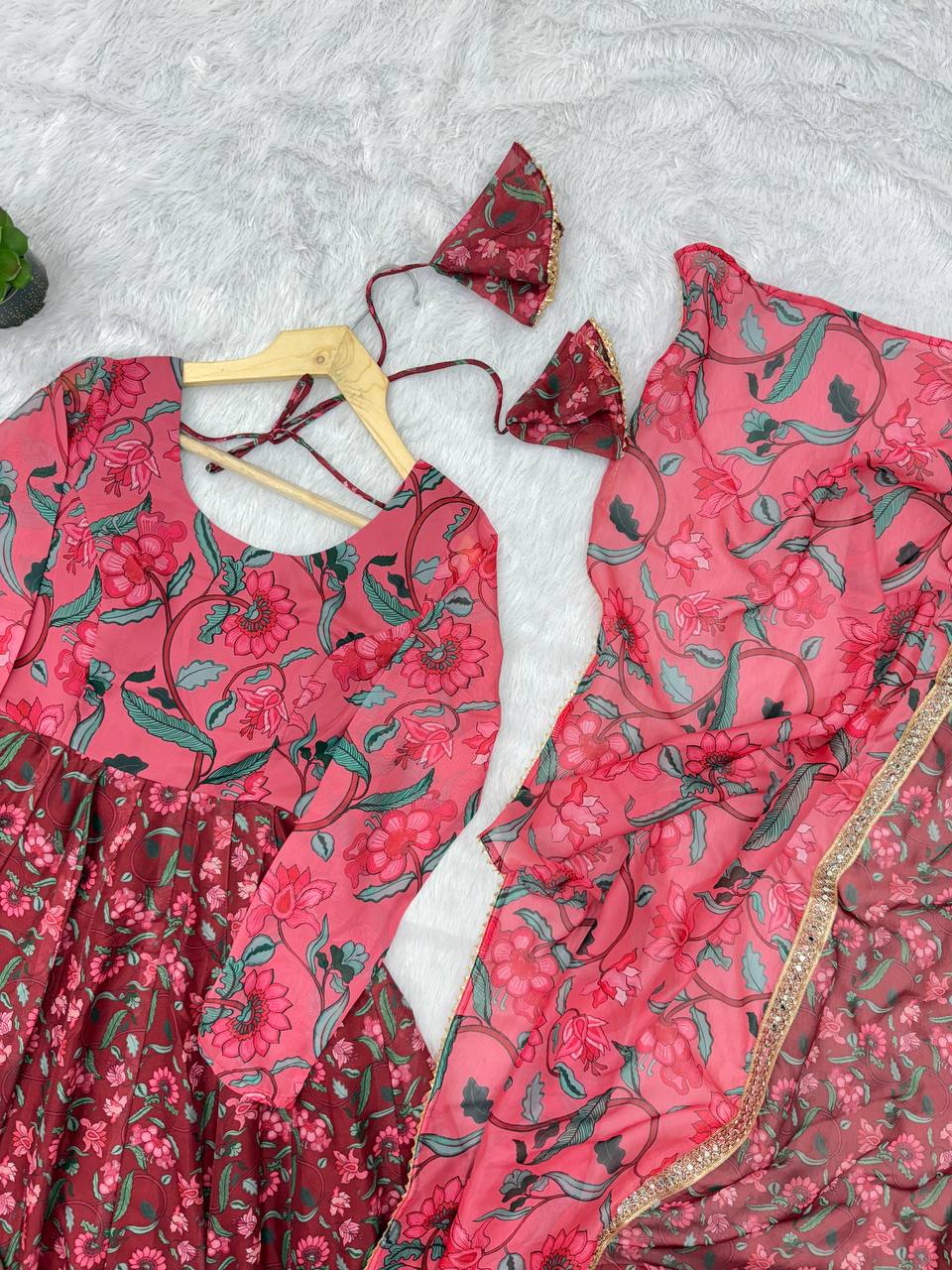 Organza Ajrak Print Anarkali Suit