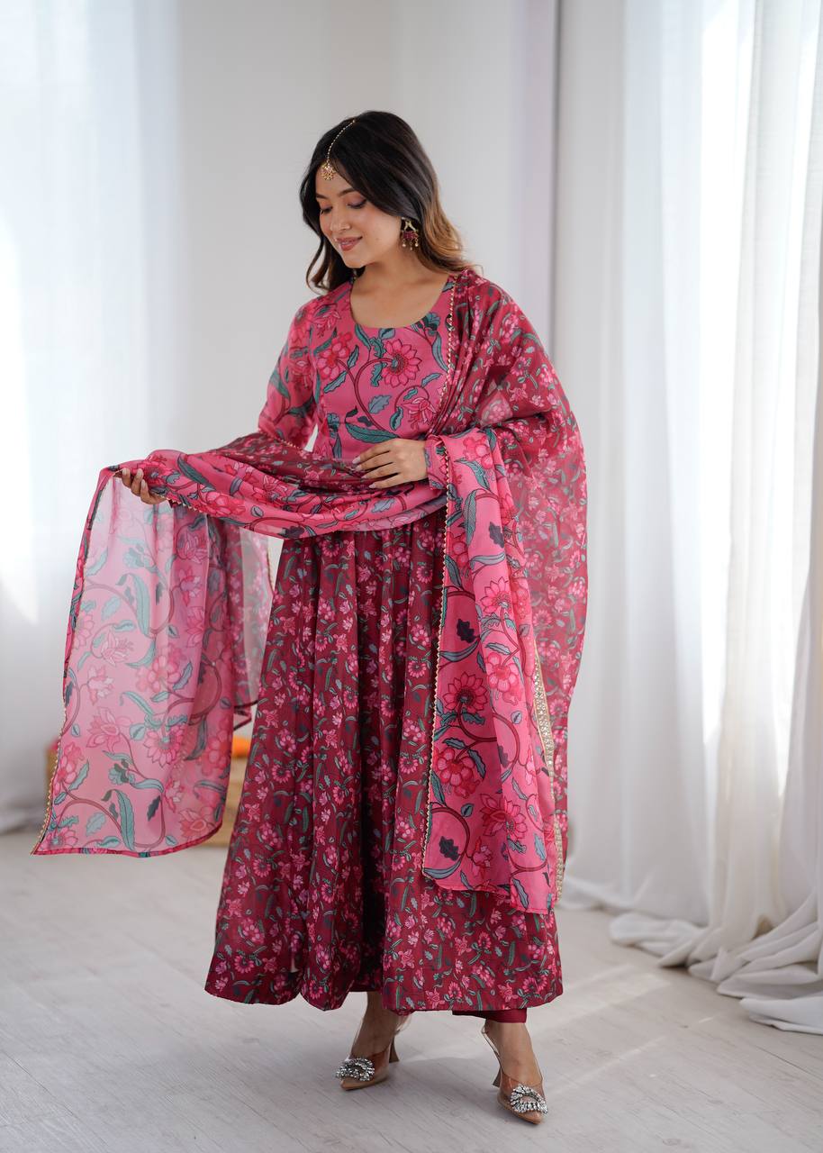 Organza Ajrak Print Anarkali Suit