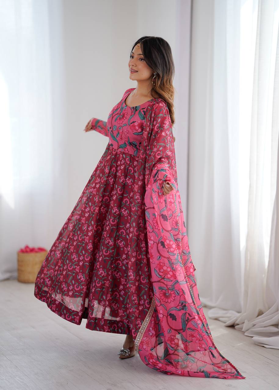 Organza Ajrak Print Anarkali Suit