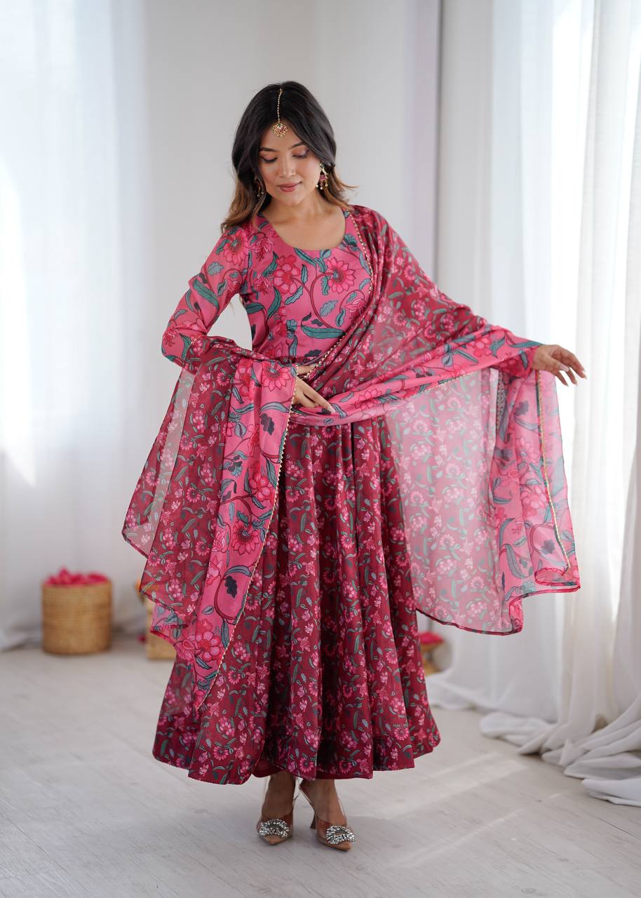 Organza Ajrak Print Anarkali Suit