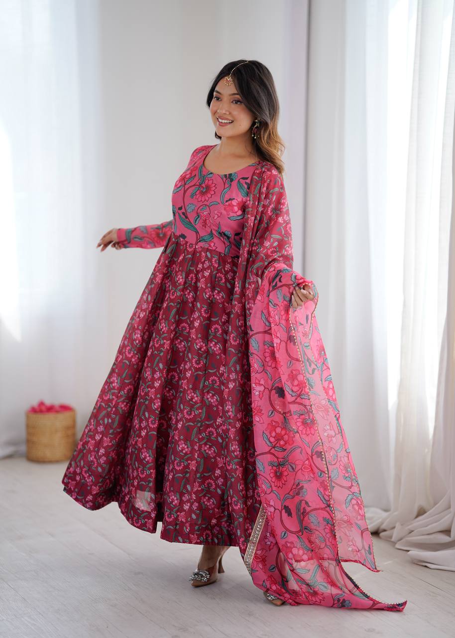 Organza Ajrak Print Anarkali Suit