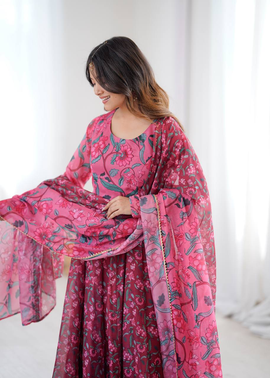 Organza Ajrak Print Anarkali Suit