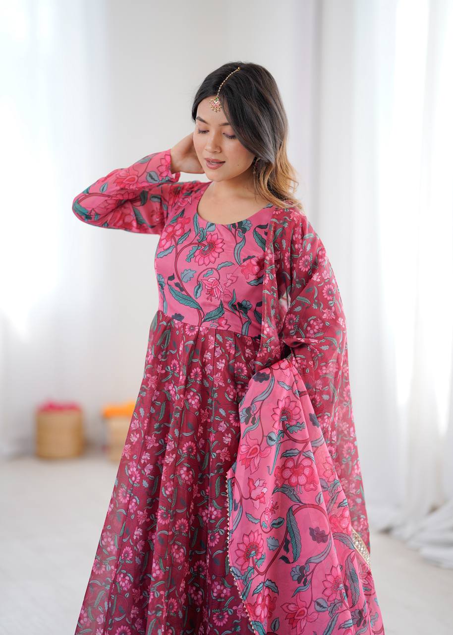 Organza Ajrak Print Anarkali Suit