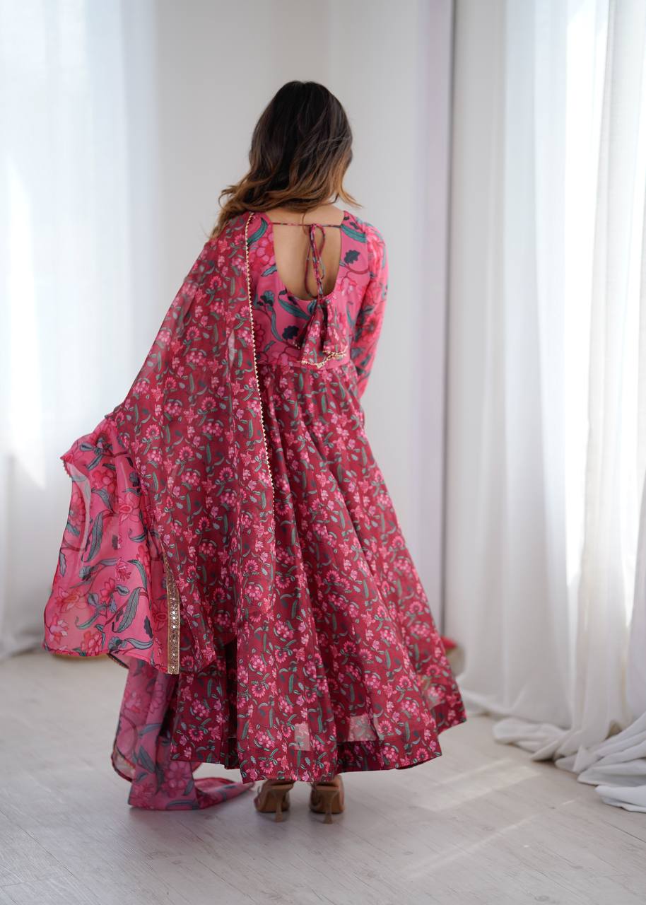 Organza Ajrak Print Anarkali Suit