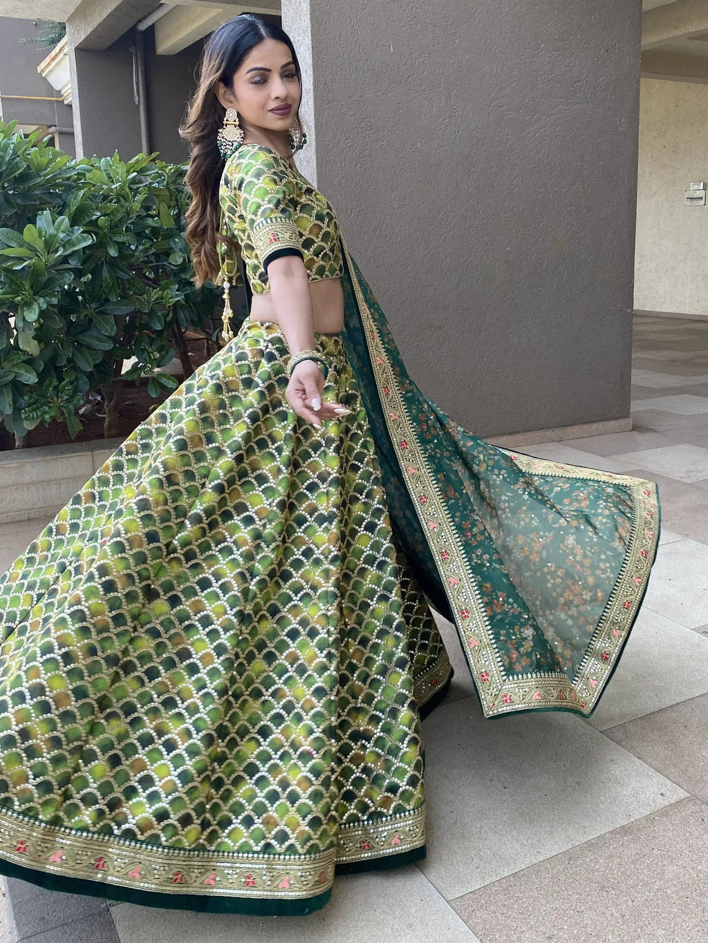 Outstanding Green Sequins Art Silk Sangeet Wear Lehenga Choli