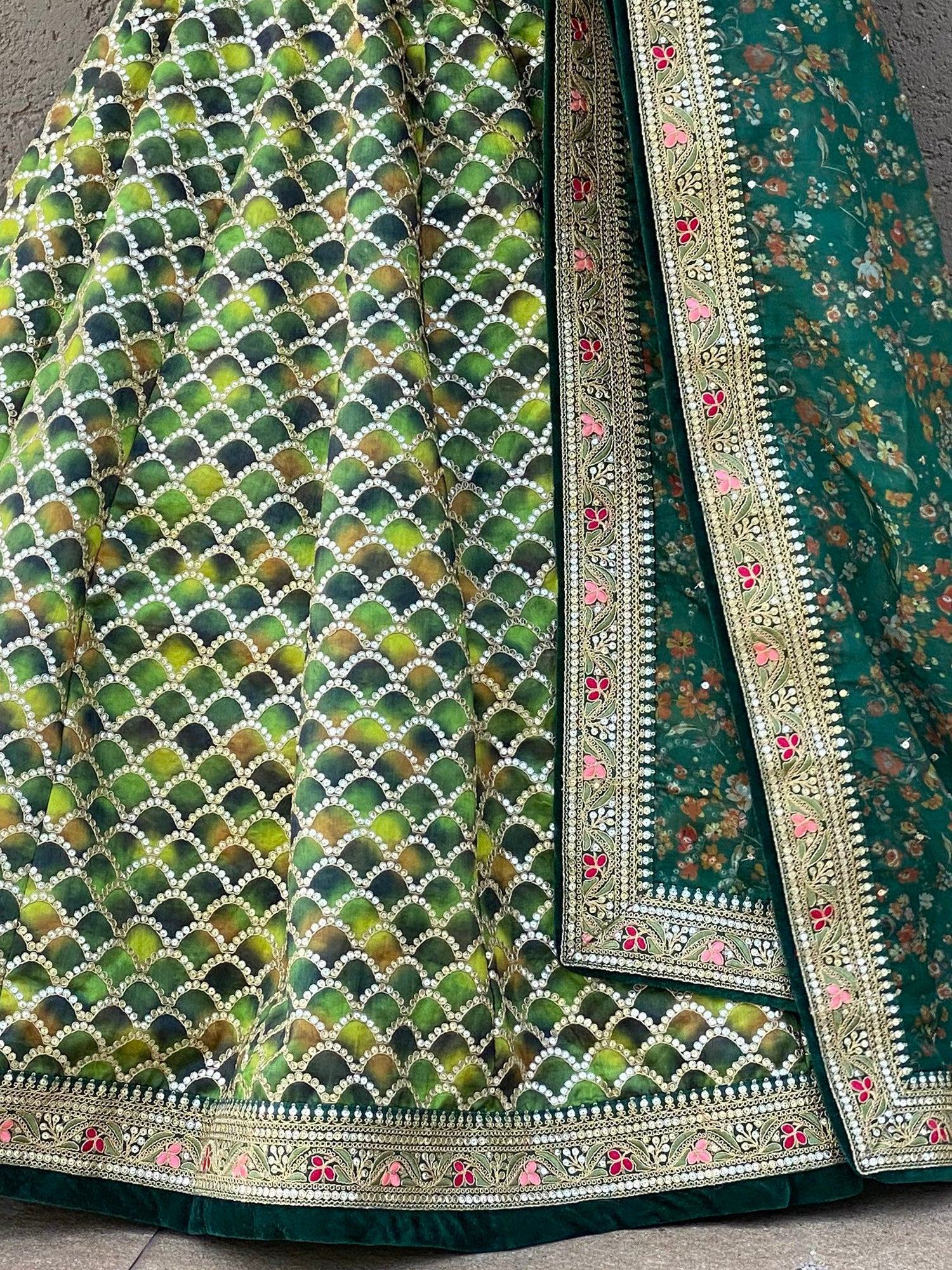 Outstanding Green Sequins Art Silk Sangeet Wear Lehenga Choli