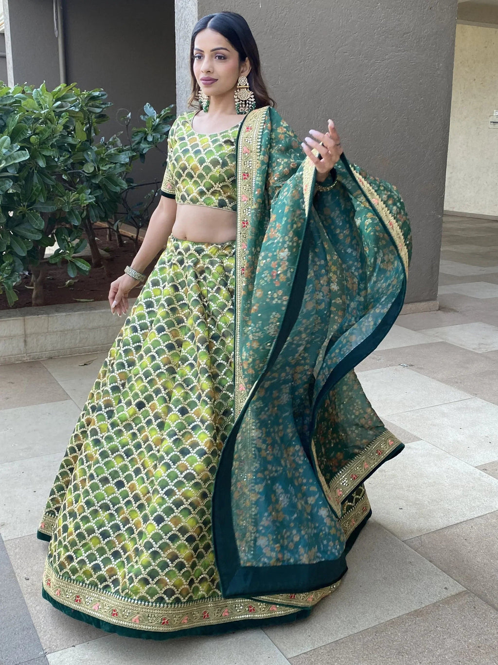 Outstanding Green Sequins Art Silk Sangeet Wear Lehenga Choli