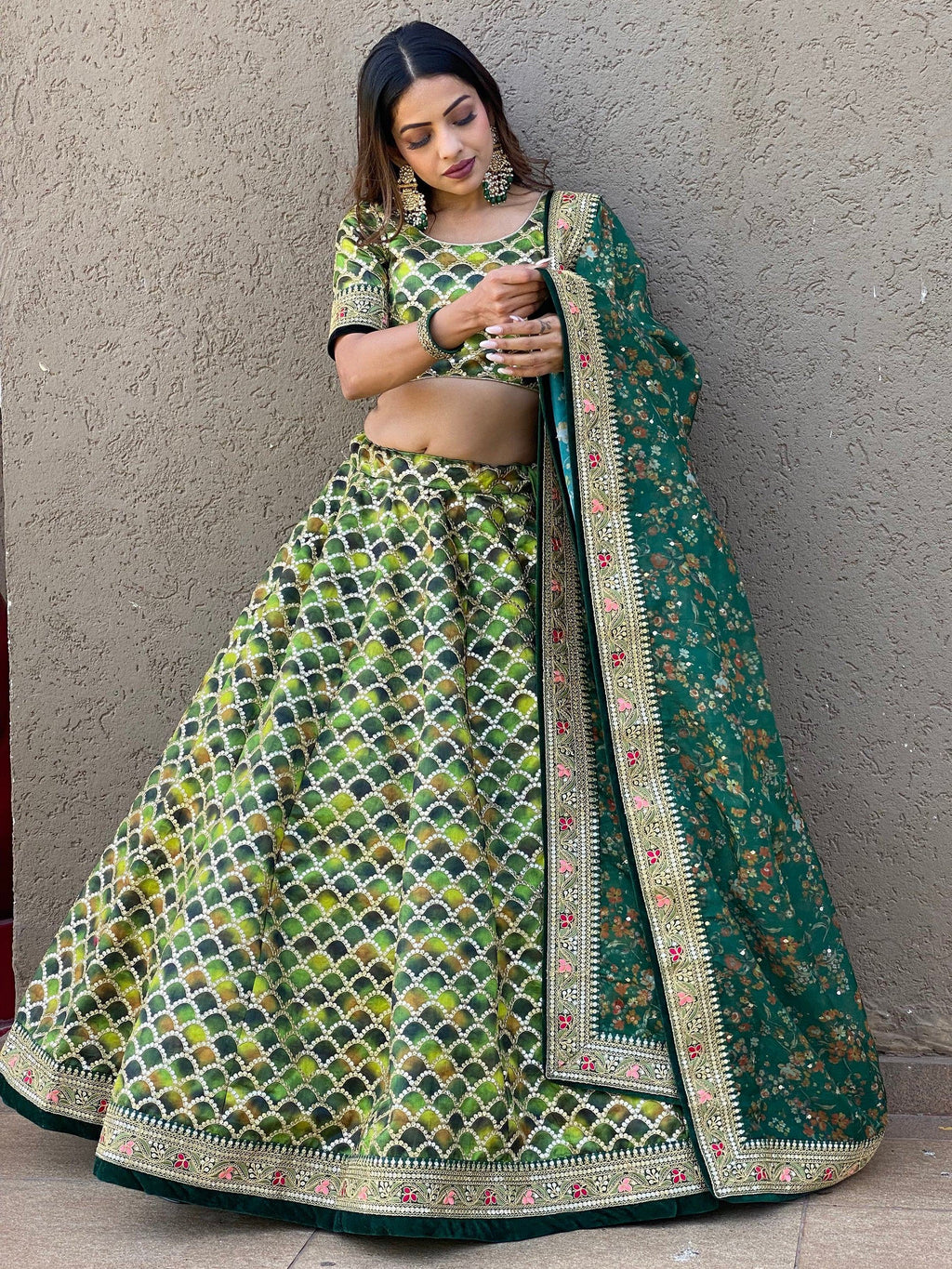 Outstanding Green Sequins Art Silk Sangeet Wear Lehenga Choli